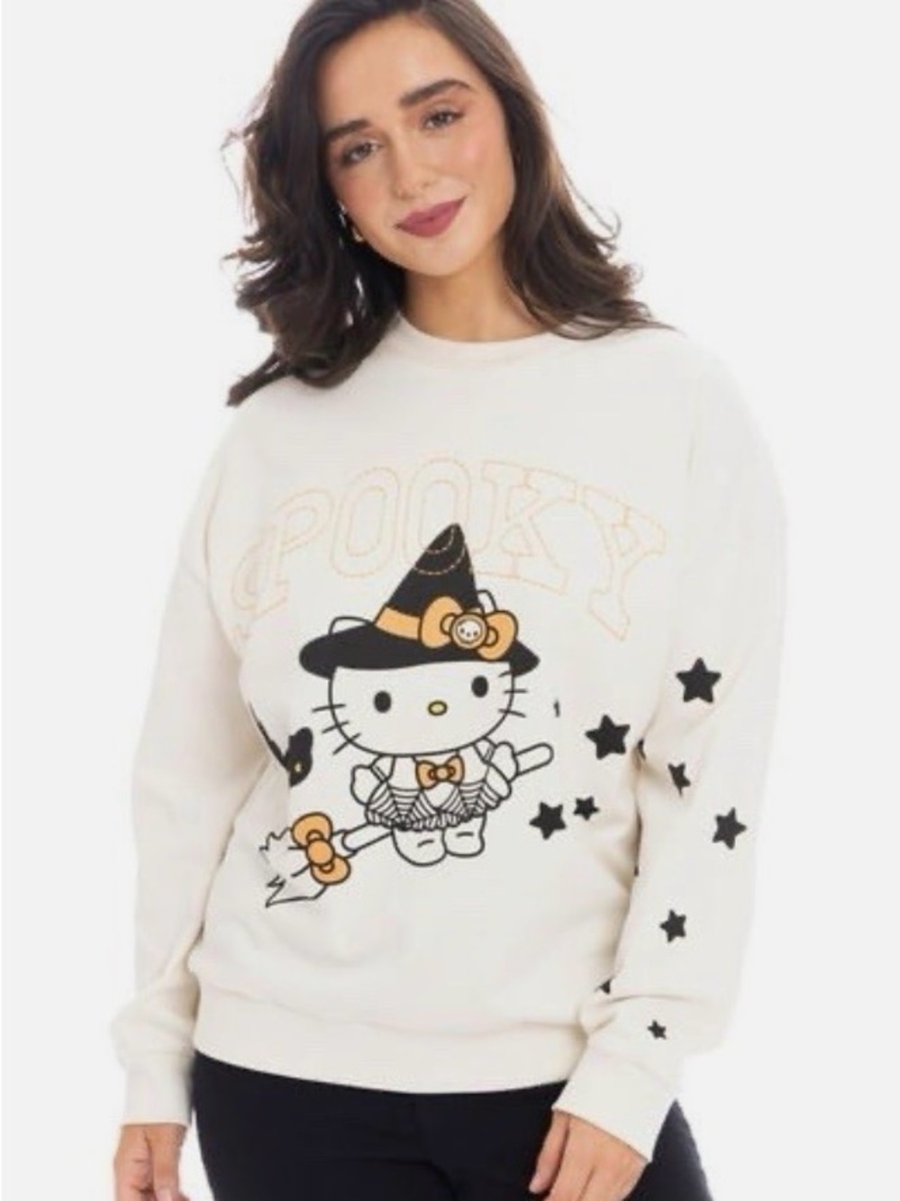 Hello Kitty Cream, Black & Orange Halloween Crewneck Sweater